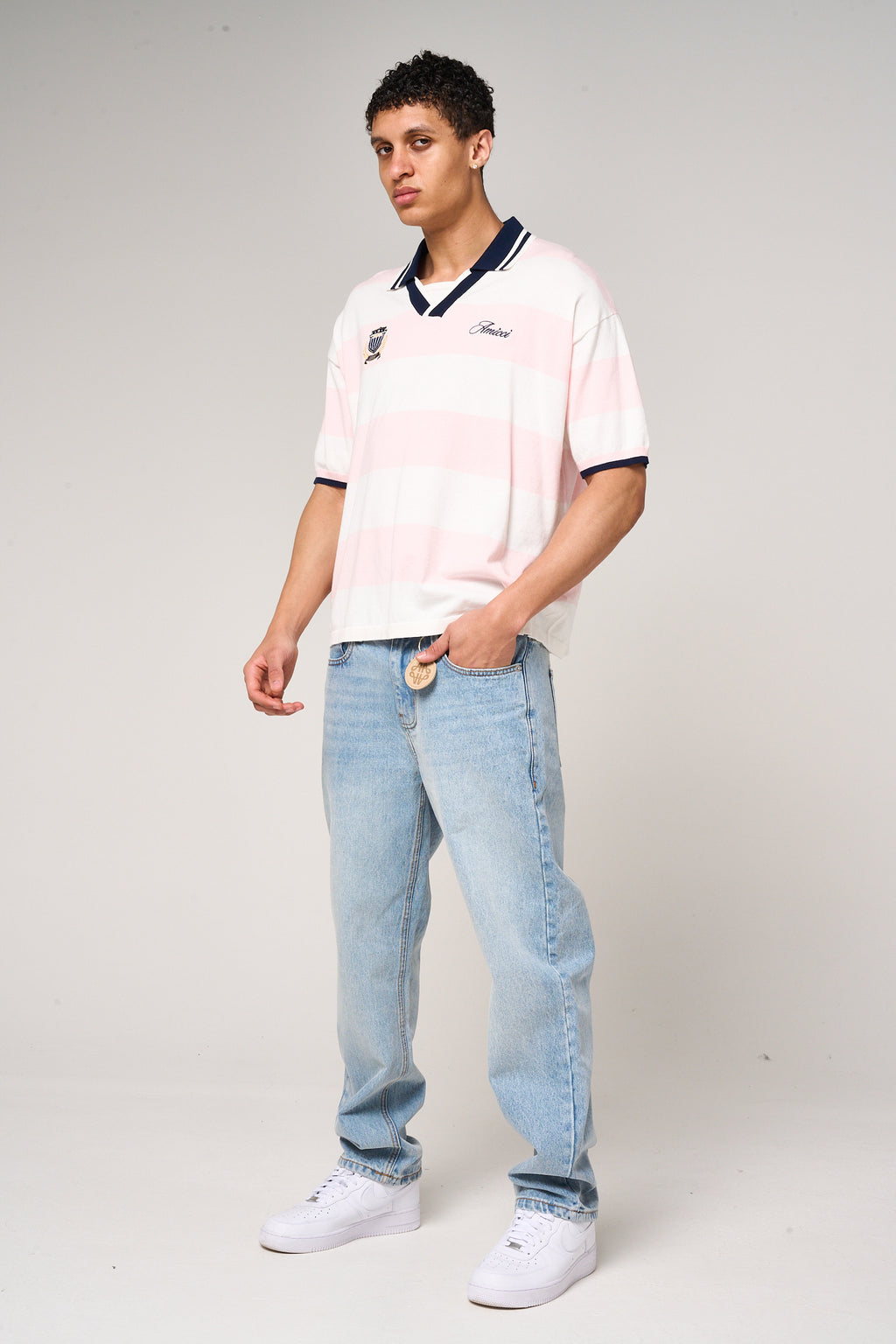 Avendia Striped Knitted Polo Pink
