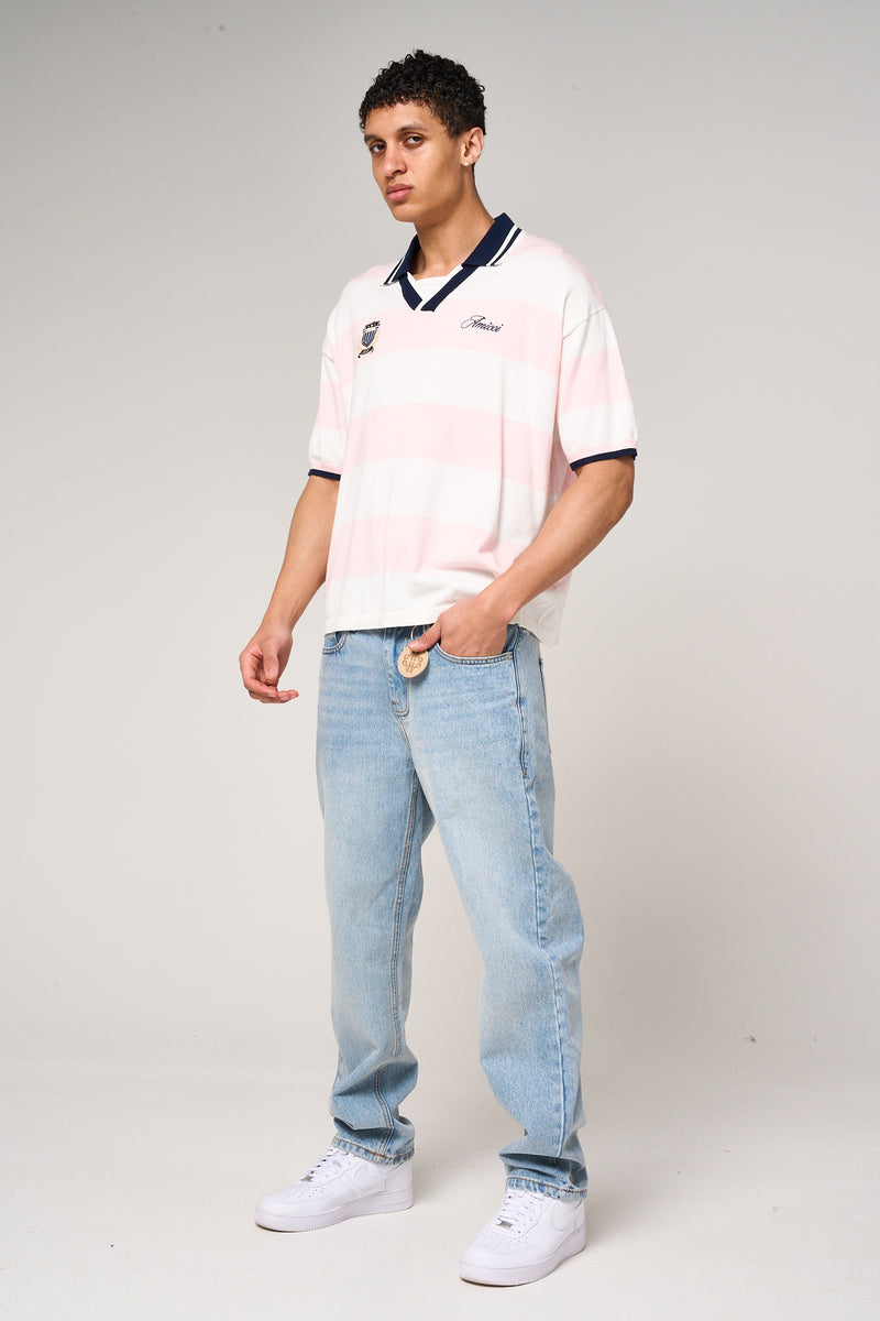 Avendia Striped Knitted Polo Pink
