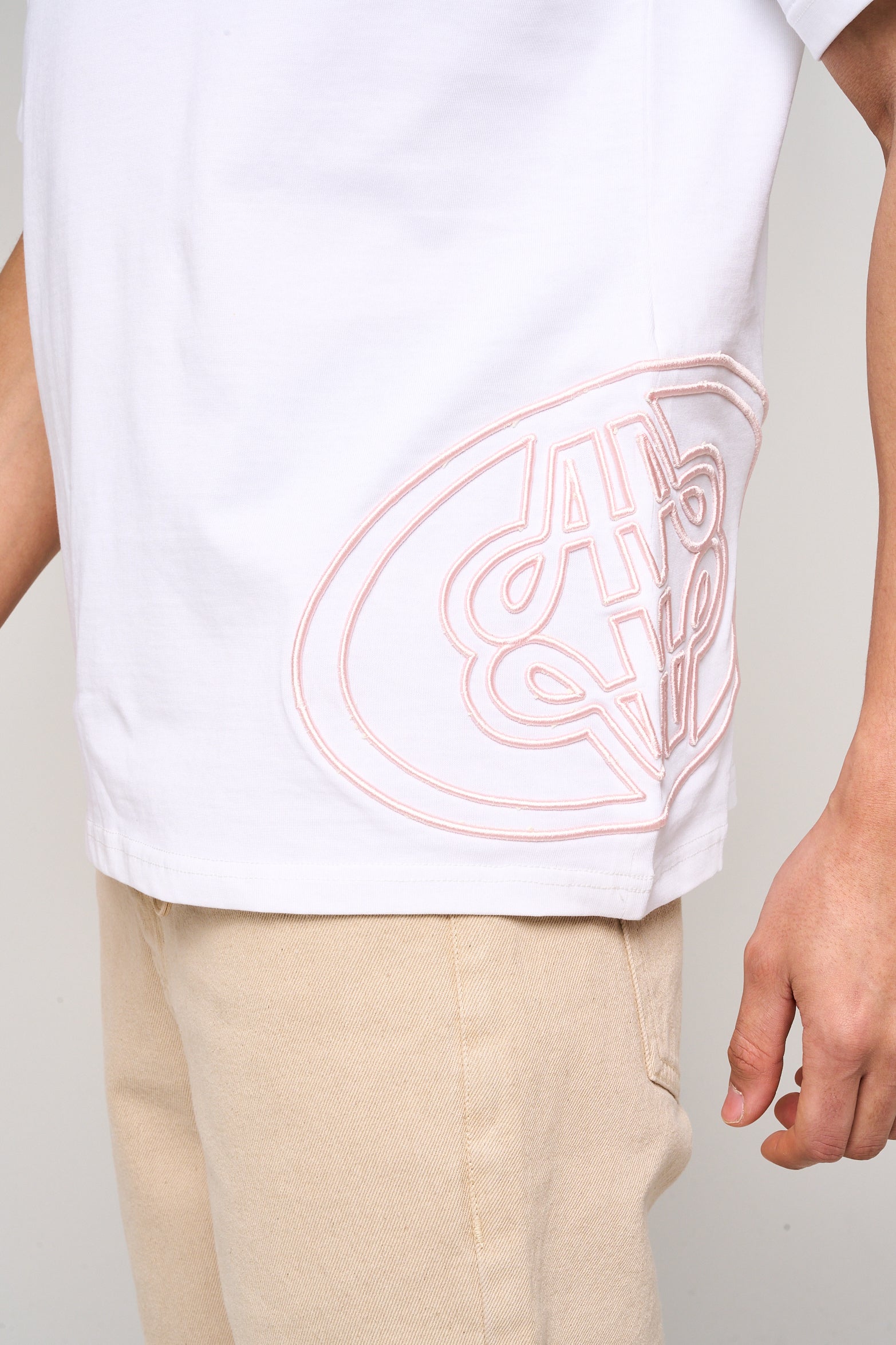 Fares Logo Embroidery T Shirt Grey White