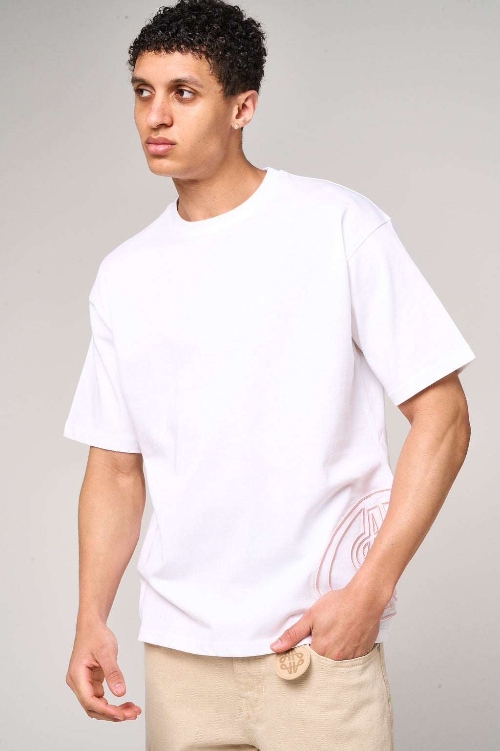 Fares Logo Embroidery T Shirt Grey White