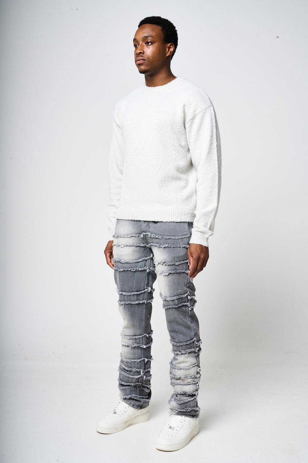 Fretta Fluffy Knit Sweatshirt Grey
