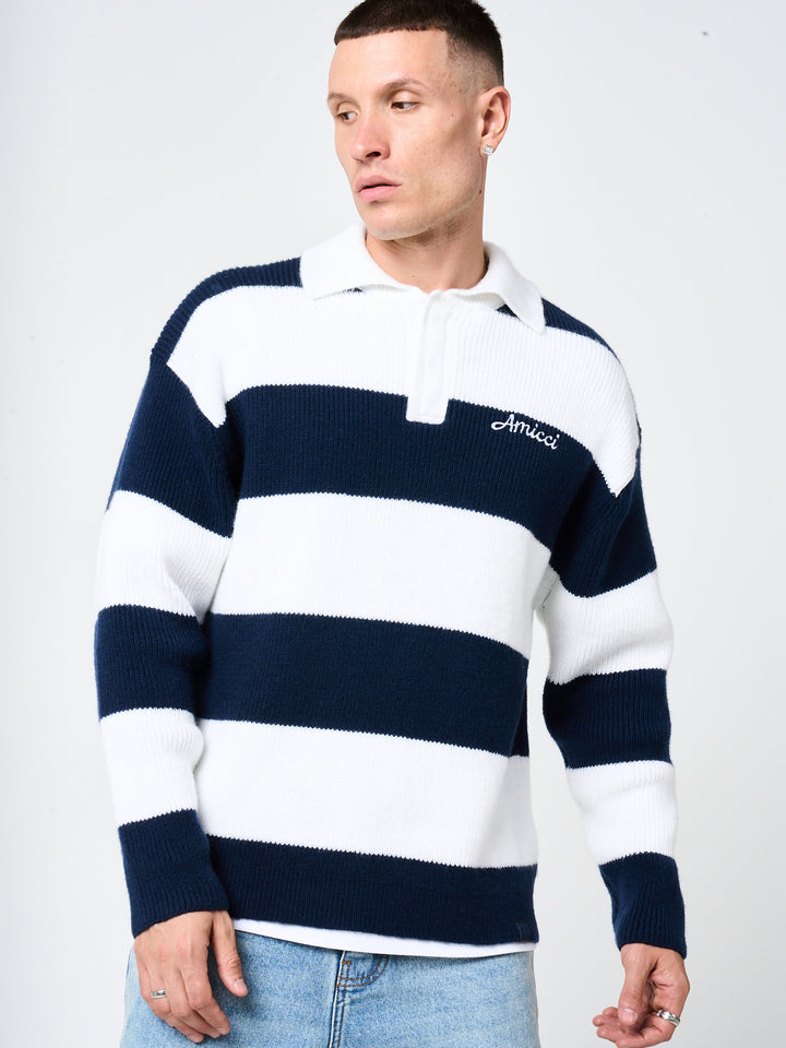 Awing Navy Striped Knitwear Sweatshirt