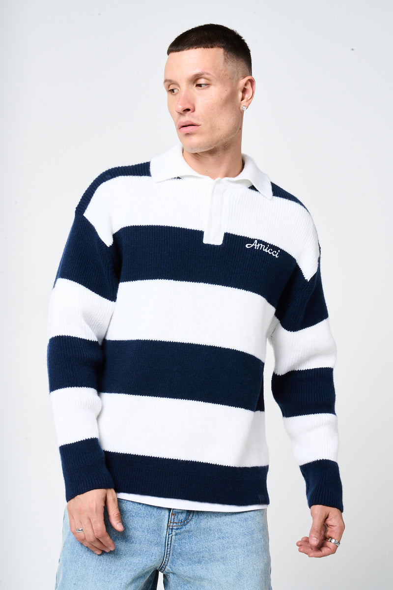Awing Navy Striped Knitwear Sweatshirt