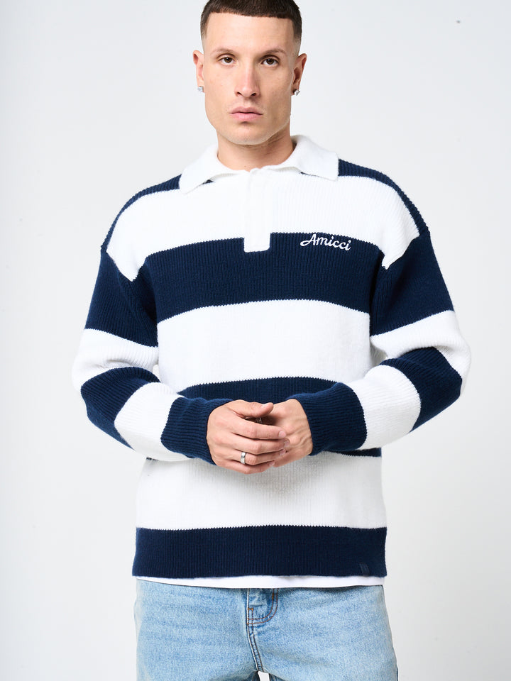 Awing Navy Striped Knitwear Sweatshirt