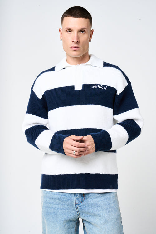 Awing Navy Striped Knitwear Sweatshirt