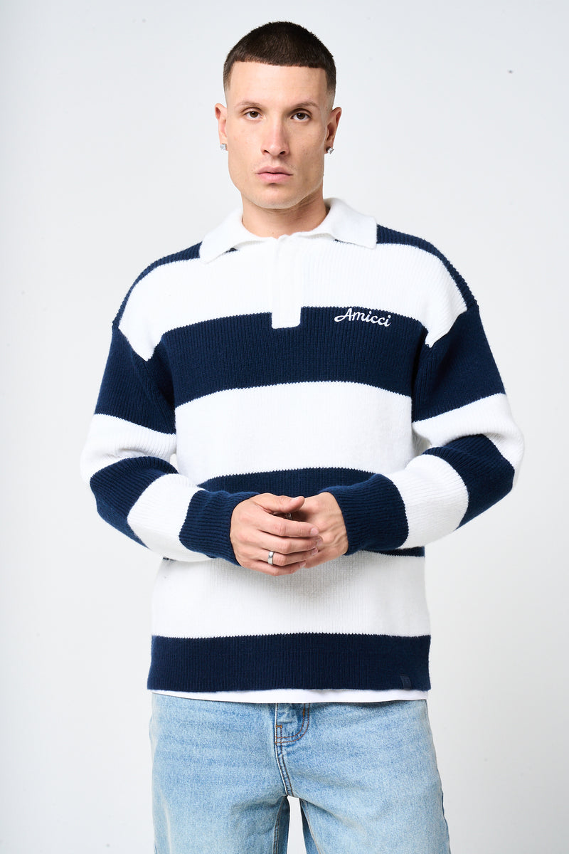 Awing Navy Striped Knitwear Sweatshirt