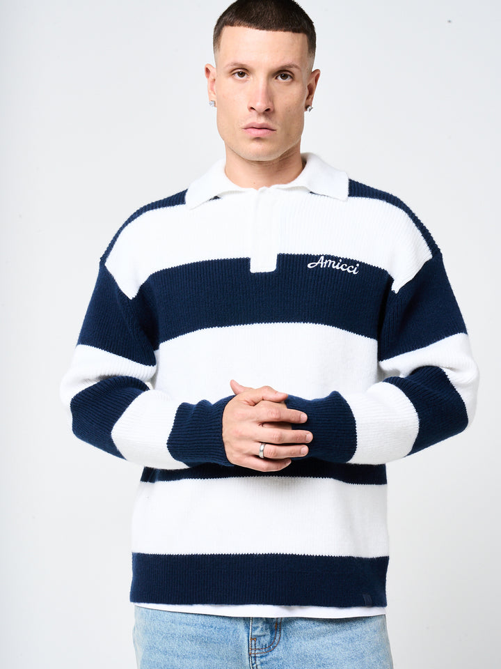 Awing Navy Striped Knitwear Sweatshirt
