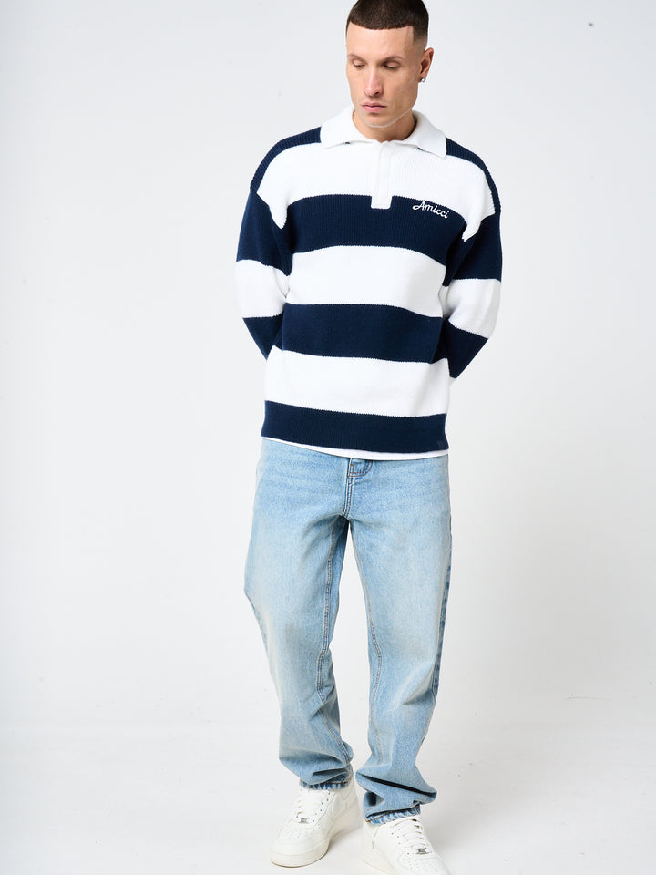 Awing Navy Striped Knitwear Sweatshirt