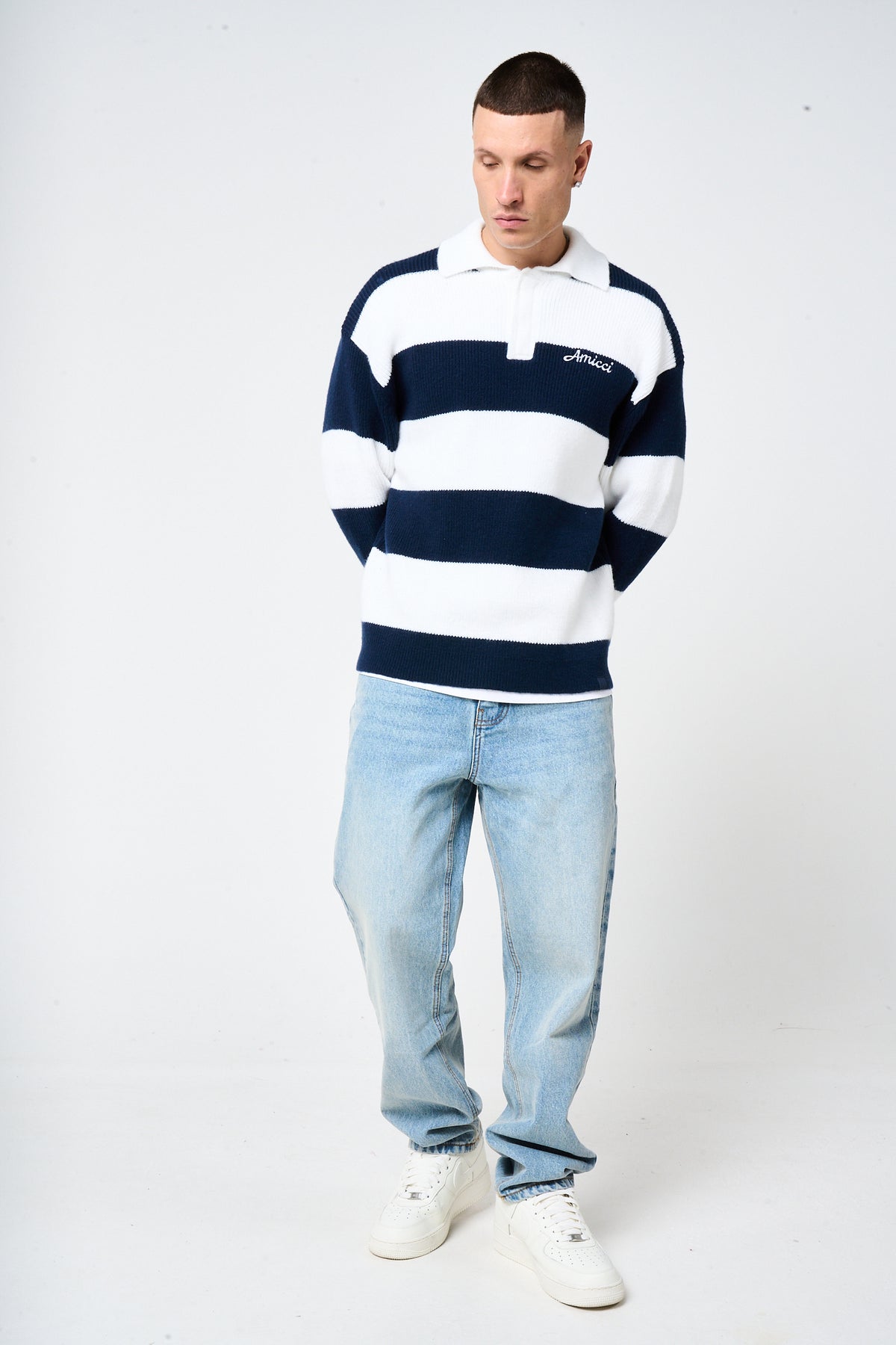 Awing Navy Striped Knitwear Sweatshirt
