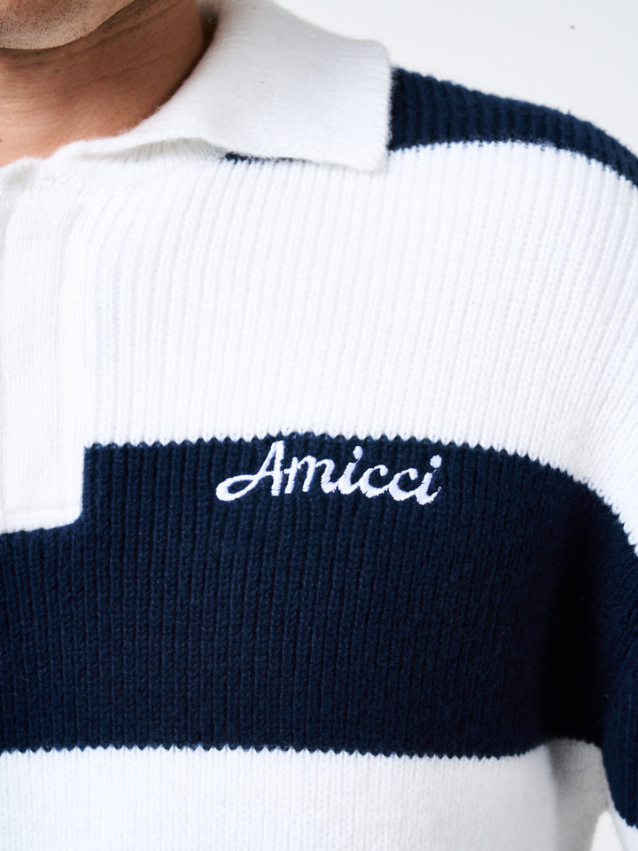 Awing Navy Striped Knitwear Sweatshirt