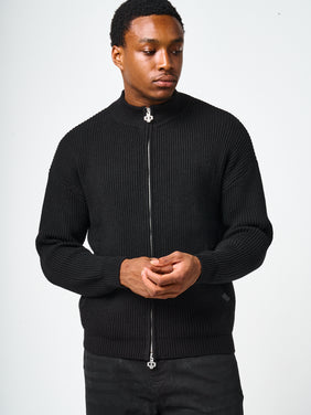Mesa Ribbed Zip-Through Sweater Black