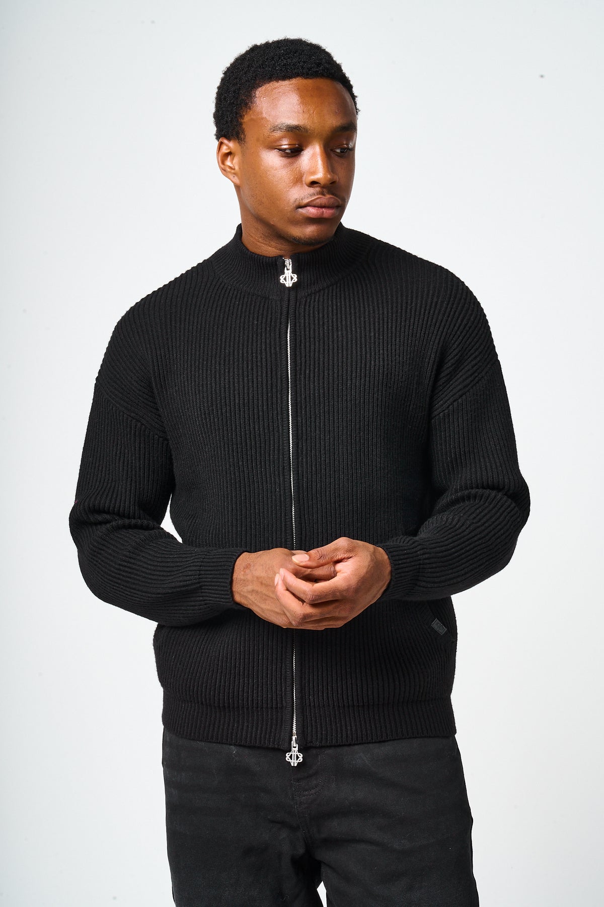 Mesa Ribbed Zip-Through Sweater Black