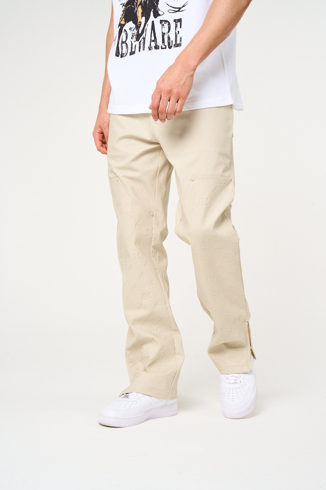 Maceo Embossed Carpenter Pants Beige