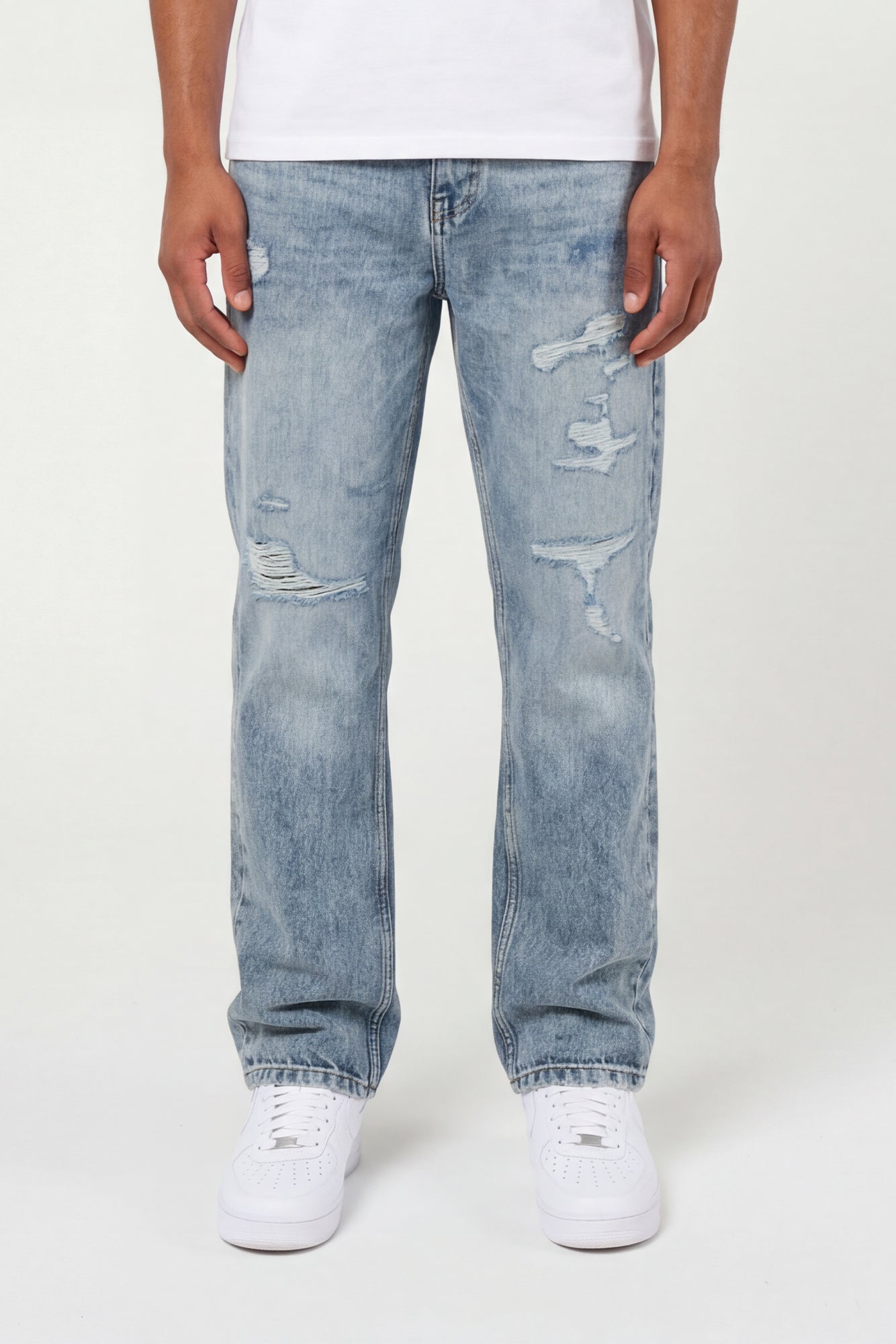 Lennox Ripped Mid Blue Straight Jean