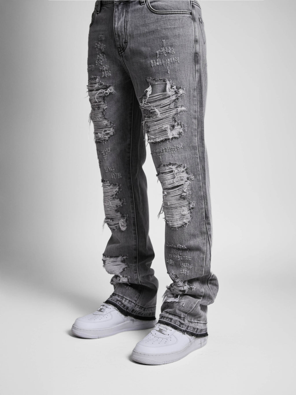Jeans de mezclilla lavados en gris Sarrona