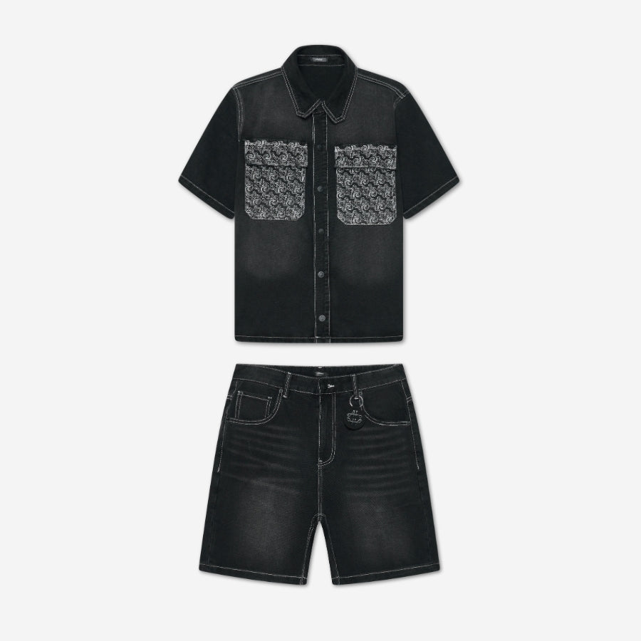 Keshi Denim Short Set Black