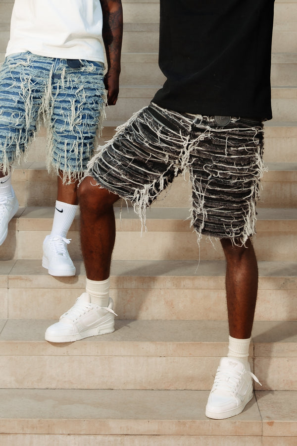 Shorts de mezclilla negra desgastados Sassari