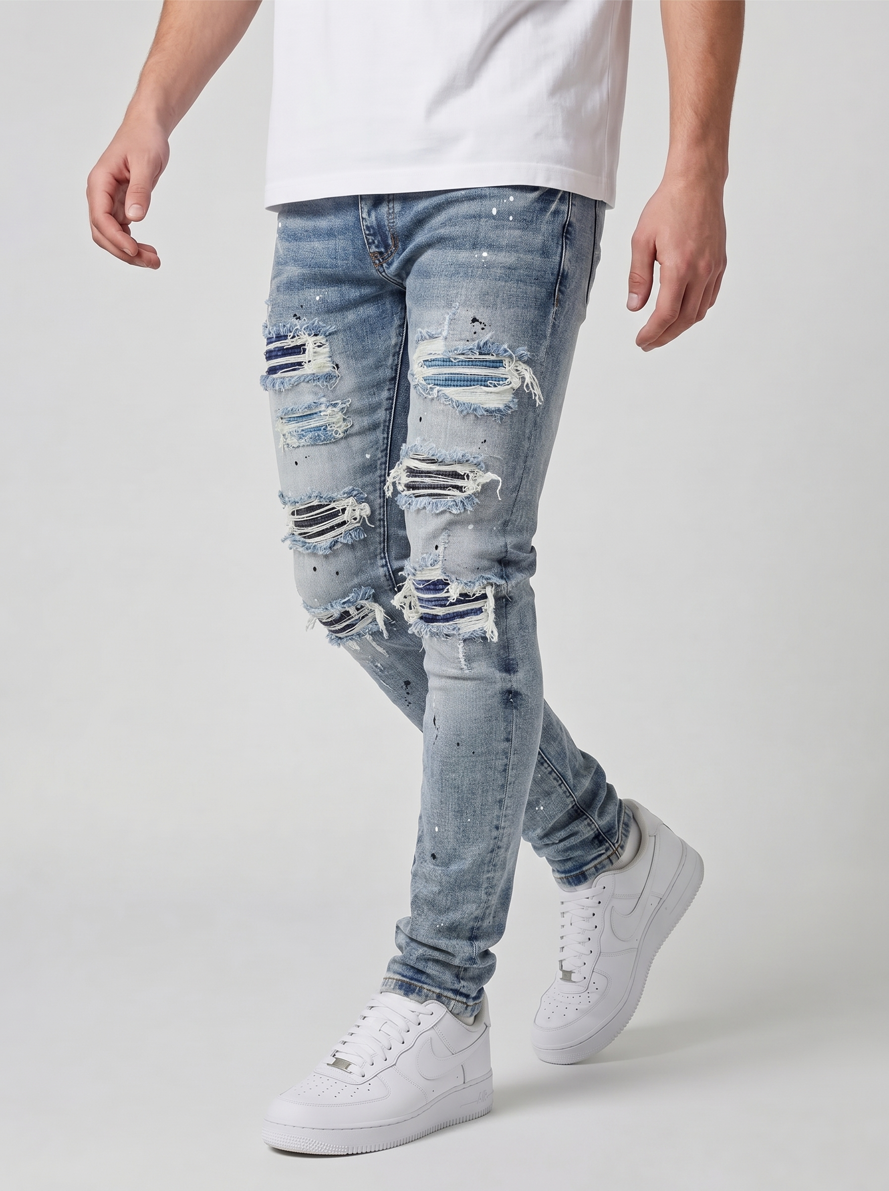 Amicci Sanko Mid Blue - Premium Slim Fit Ripped Distressed Denim Jeans Amicci Sanko Mid Blue - Premium Slim Fit Ripped Distressed Denim Jeans