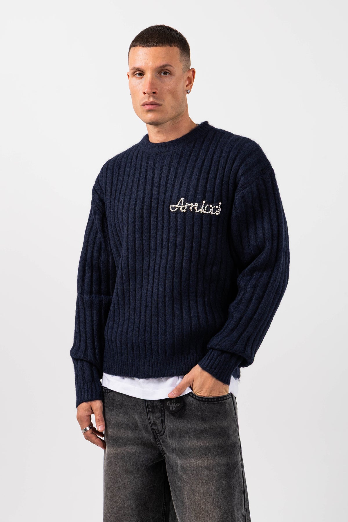 Pietro Navy Knitted Sweatshirt