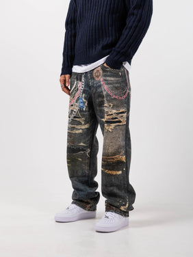 Mauro Blue Printed Baggy Denim