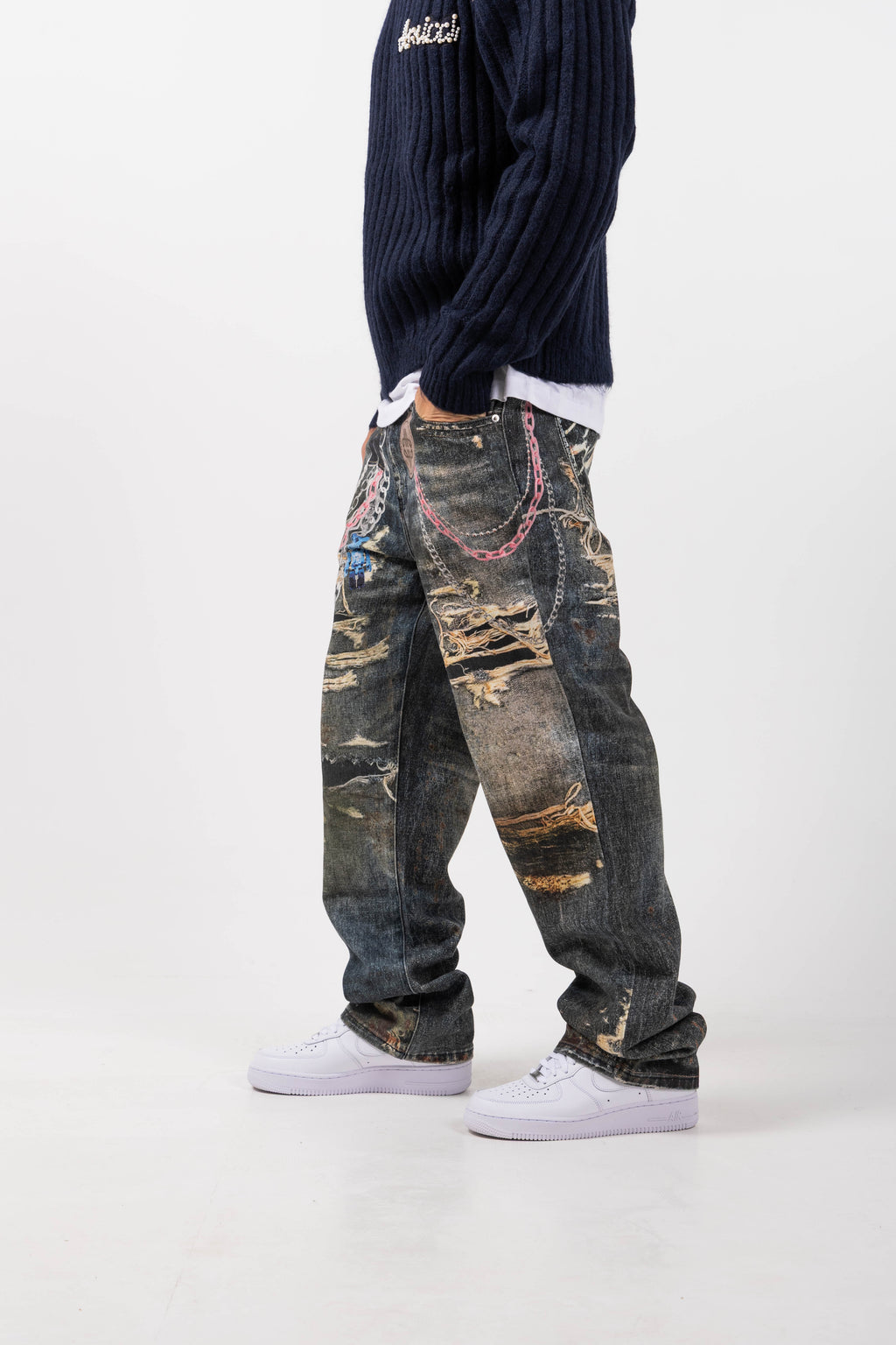 Mauro Blue Printed Baggy Denim