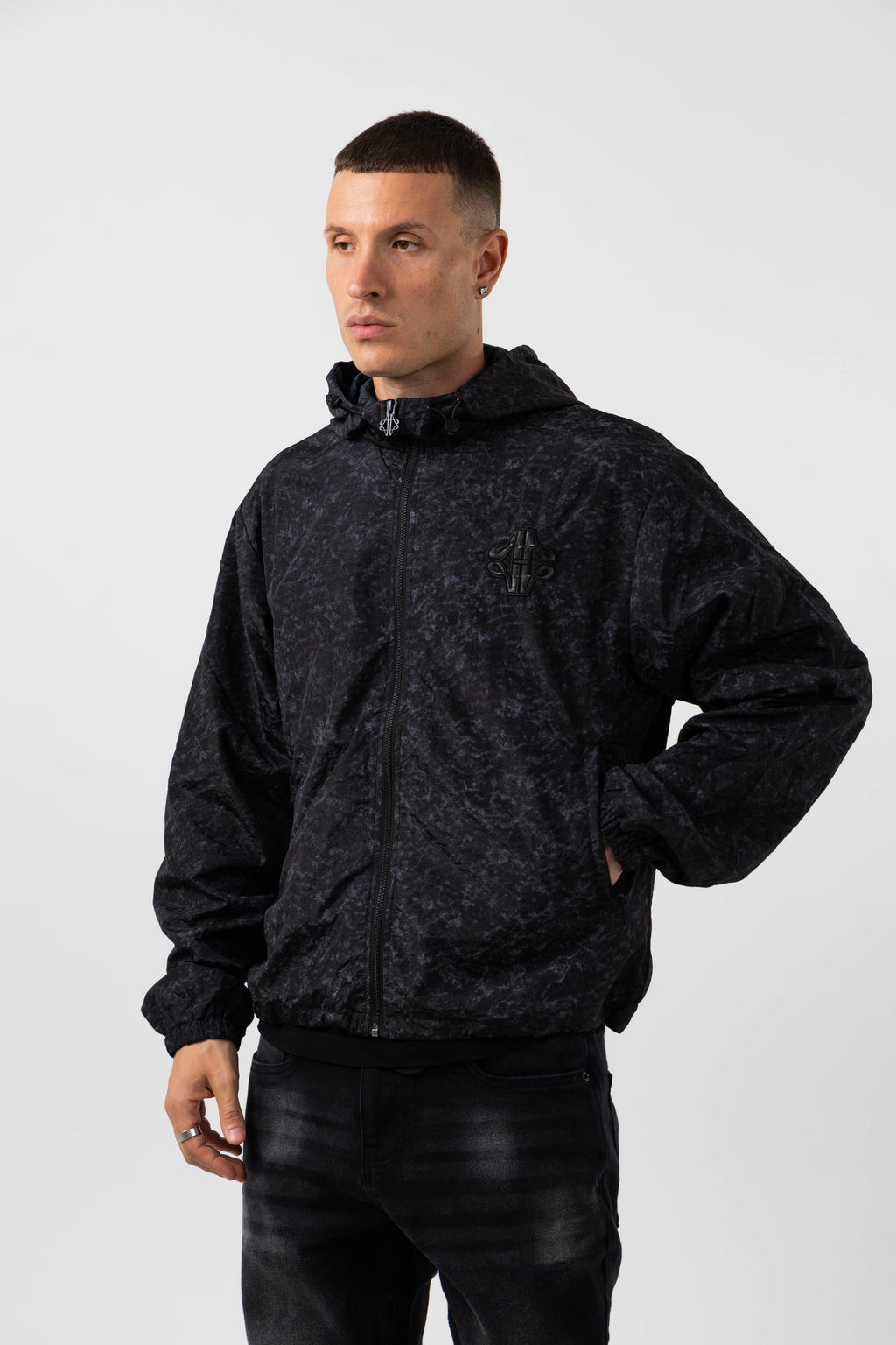 Firenze Textured Black Windbreaker