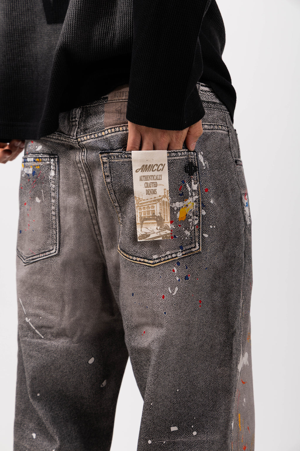 Amalfi Grey Printed Baggy Denim