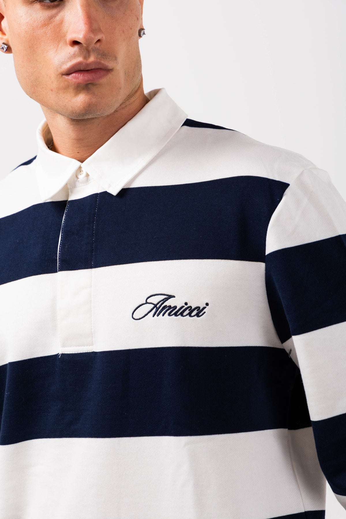 Amore Navy Striped Rugby Polo