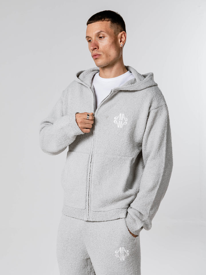 Verdi Grey Knitted Zip Up Hoodie