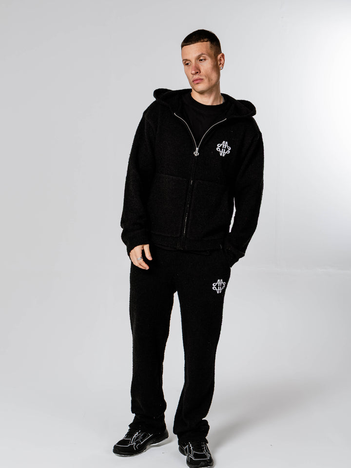 Verdi Black Knitted Zip Up Hoodie