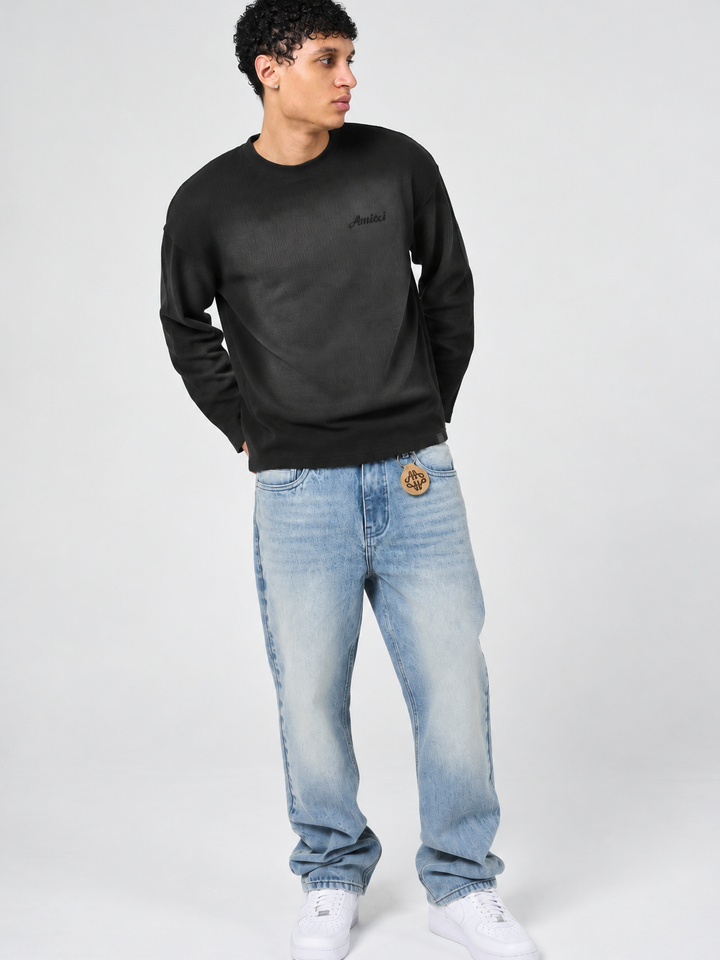 Pandan Black Waffle Long Sleeve T Shirt